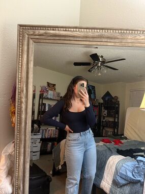 SHEIN Navy Scoop Neck Long Sleeve Top